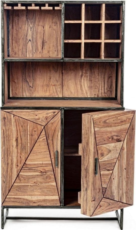 Mobile da bar "Elmer" con 2 ante, struttura in legno d'acacia, da 90 x 45 x 167 cm in Moduli componibili Decor Space - Altamura, commercioVirtuoso.it