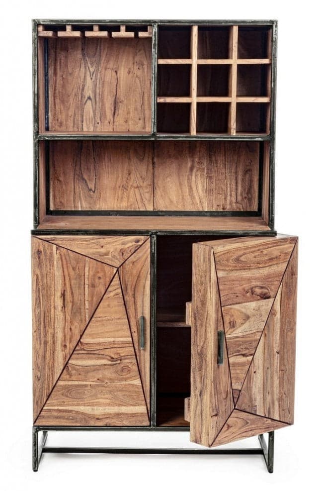 Mobile da bar "Elmer" con 2 ante, struttura in legno d'acacia, da 90 x 45 x 167 cm in Moduli componibili Decor Space - Altamura, commercioVirtuoso.it