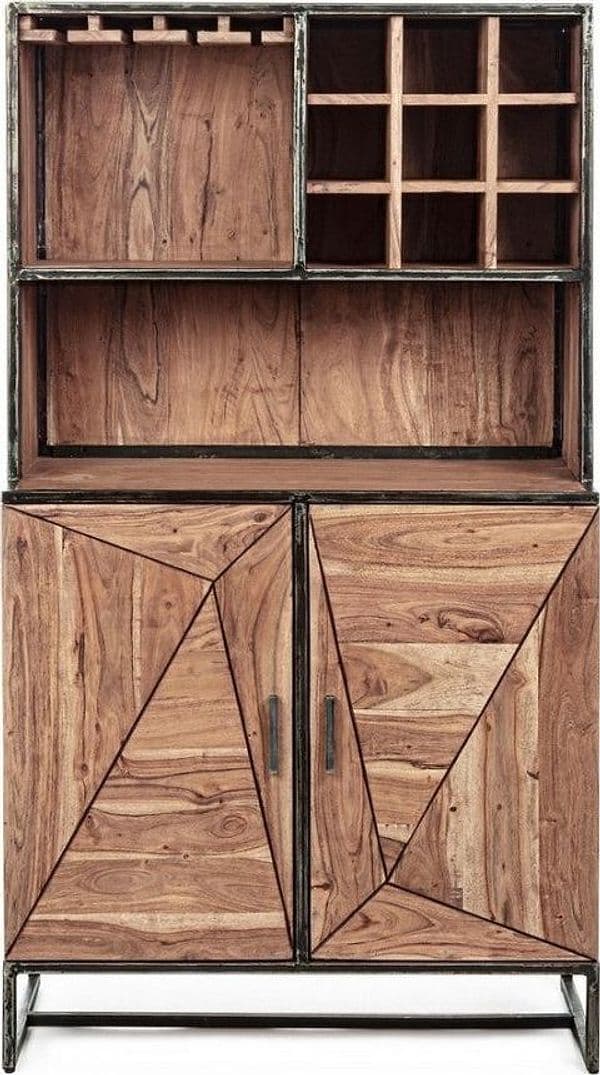 Mobile da bar "Elmer" con 2 ante, struttura in legno d'acacia, da 90 x 45 x 167 cm in Moduli componibili Decor Space - Altamura, commercioVirtuoso.it