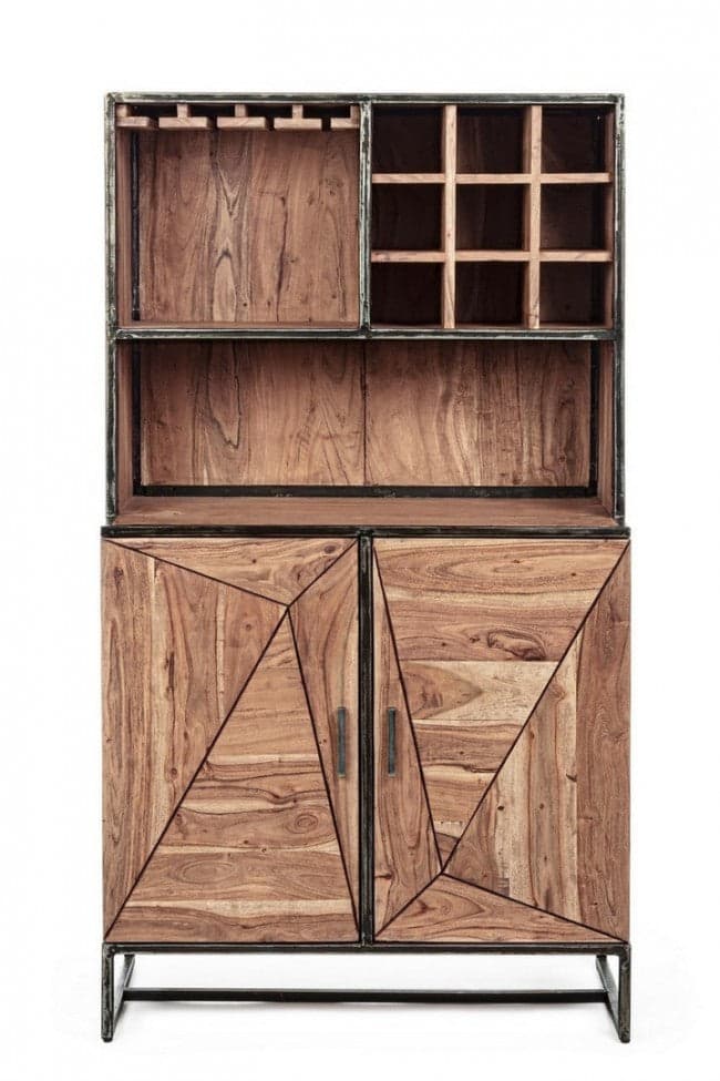 Mobile da bar "Elmer" con 2 ante, struttura in legno d'acacia, da 90 x 45 x 167 cm in Moduli componibili Decor Space - Altamura, commercioVirtuoso.it