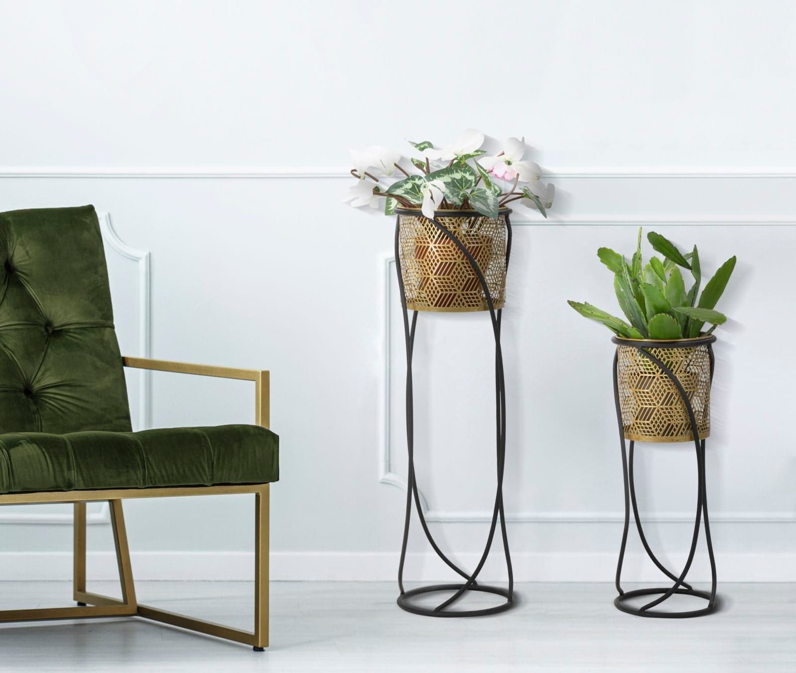 Coppia porta vasi "Curvy" con supporto in metallo per interni set da 2 in Portavasi Decor Space - Altamura, commercioVirtuoso.it