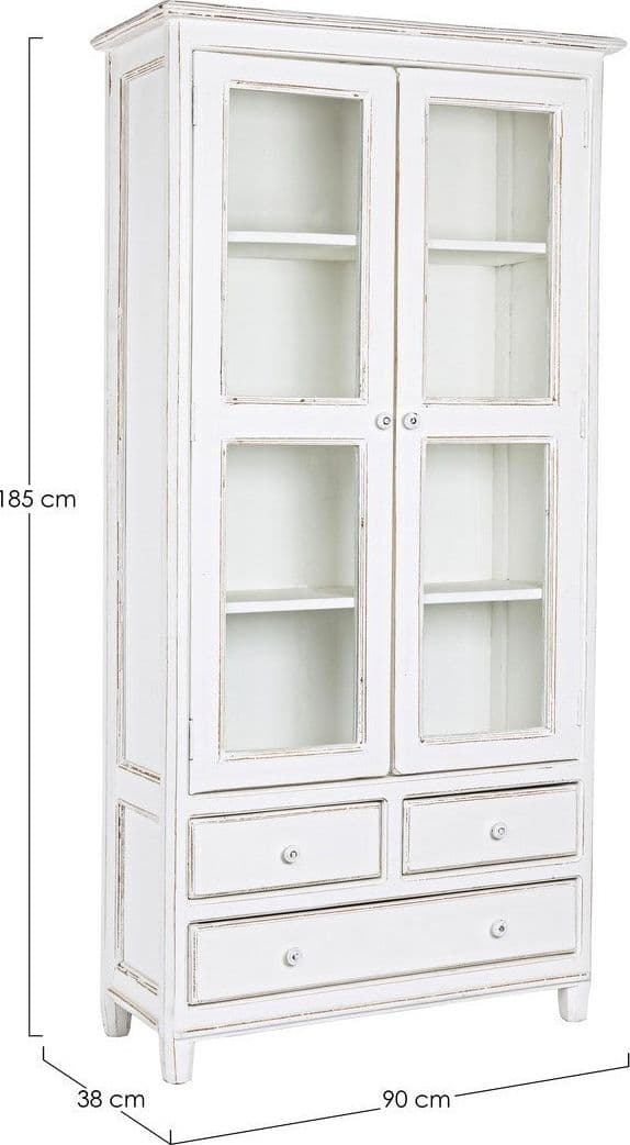 Vetrina "Colette" da 2 ante e 3 cassetti con struttura in legno di mango massiccio da 90 x 38 x 185 cm in Vetrinette Decor Space - Altamura, commercioVirtuoso.it