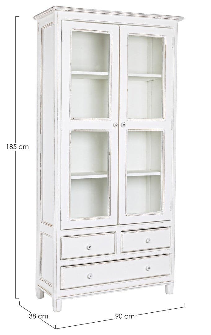 Vetrina "Colette" da 2 ante e 3 cassetti con struttura in legno di mango massiccio da 90 x 38 x 185 cm in Vetrinette Decor Space - Altamura, commercioVirtuoso.it