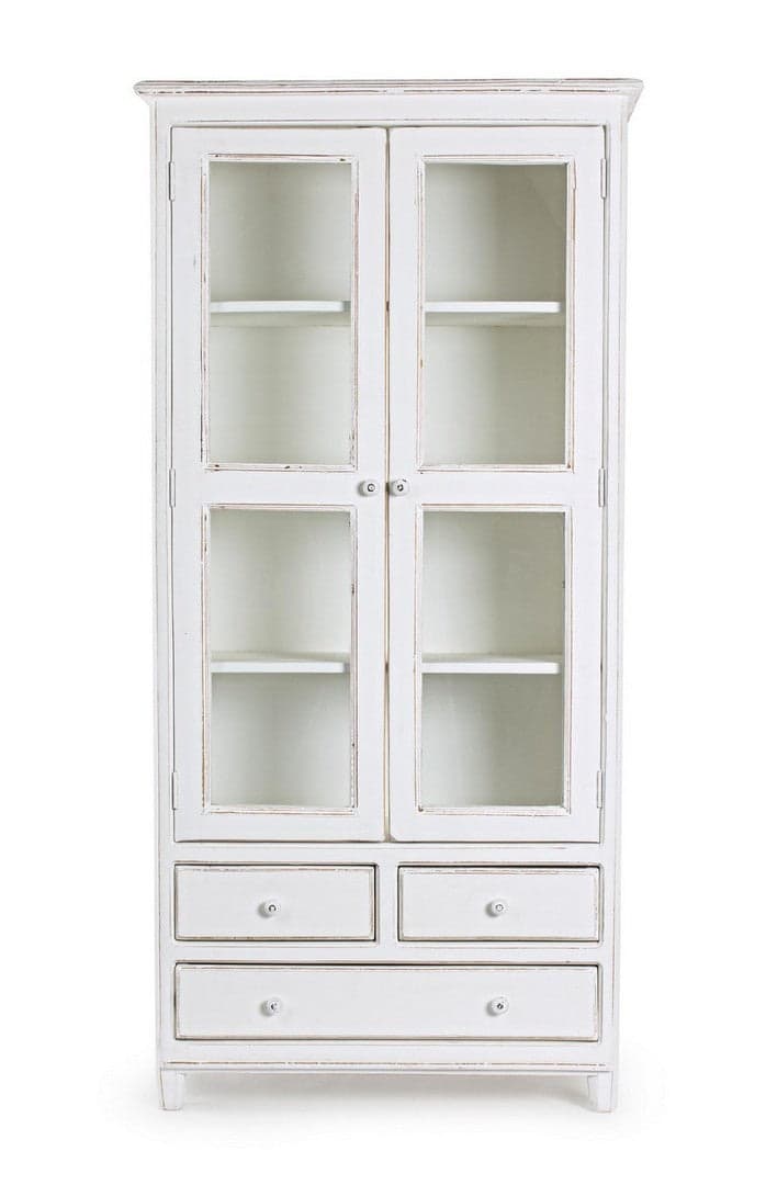 Vetrina "Colette" da 2 ante e 3 cassetti con struttura in legno di mango massiccio da 90 x 38 x 185 cm in Vetrinette Decor Space - Altamura, commercioVirtuoso.it