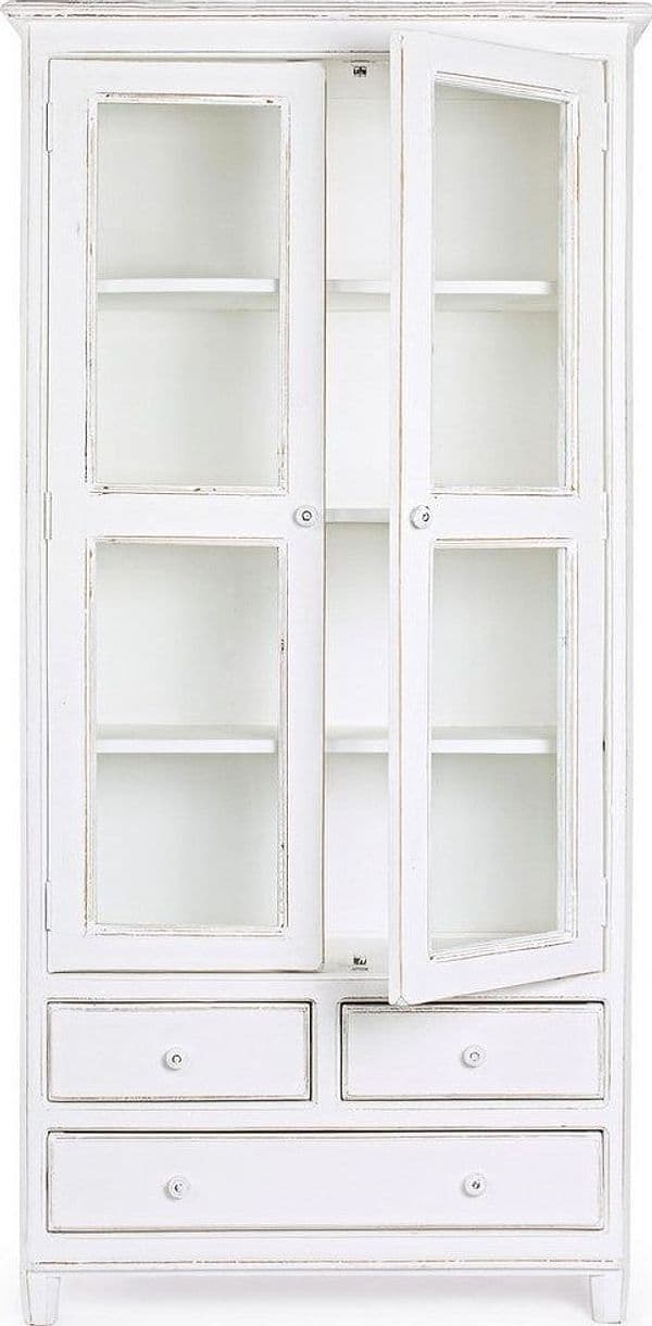Vetrina "Colette" da 2 ante e 3 cassetti con struttura in legno di mango massiccio da 90 x 38 x 185 cm in Vetrinette Decor Space - Altamura, commercioVirtuoso.it