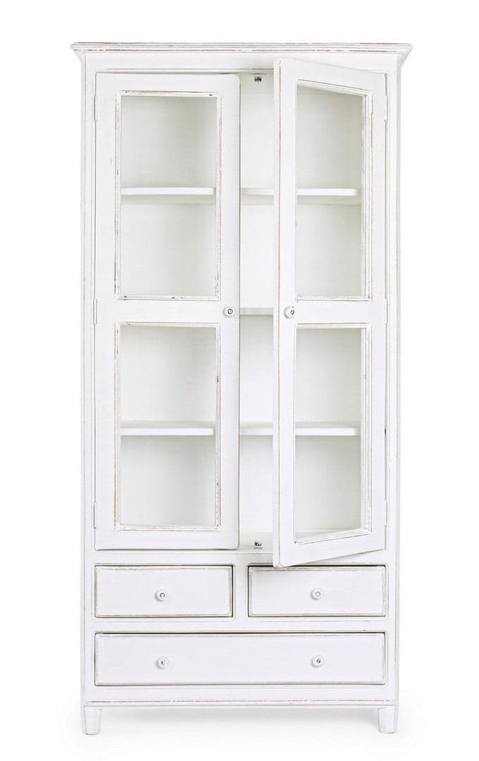 Vetrina "Colette" da 2 ante e 3 cassetti con struttura in legno di mango massiccio da 90 x 38 x 185 cm in Vetrinette Decor Space - Altamura, commercioVirtuoso.it