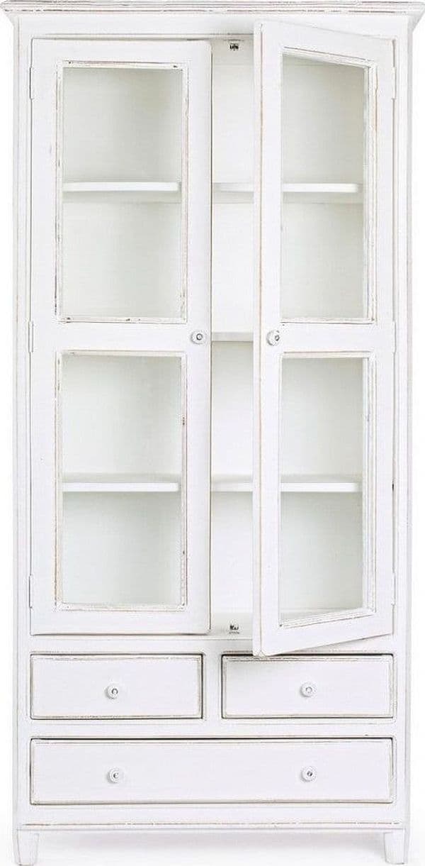 Vetrina "Colette" da 2 ante e 3 cassetti con struttura in legno di mango massiccio da 90 x 38 x 185 cm in Vetrinette Decor Space - Altamura, commercioVirtuoso.it