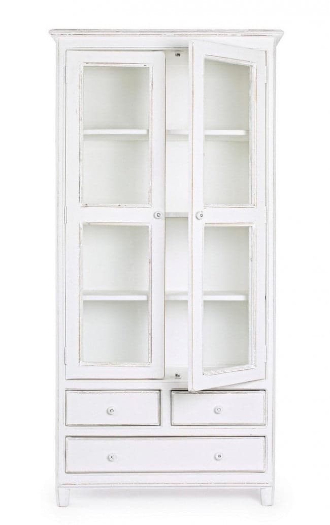 Vetrina "Colette" da 2 ante e 3 cassetti con struttura in legno di mango massiccio da 90 x 38 x 185 cm in Vetrinette Decor Space - Altamura, commercioVirtuoso.it