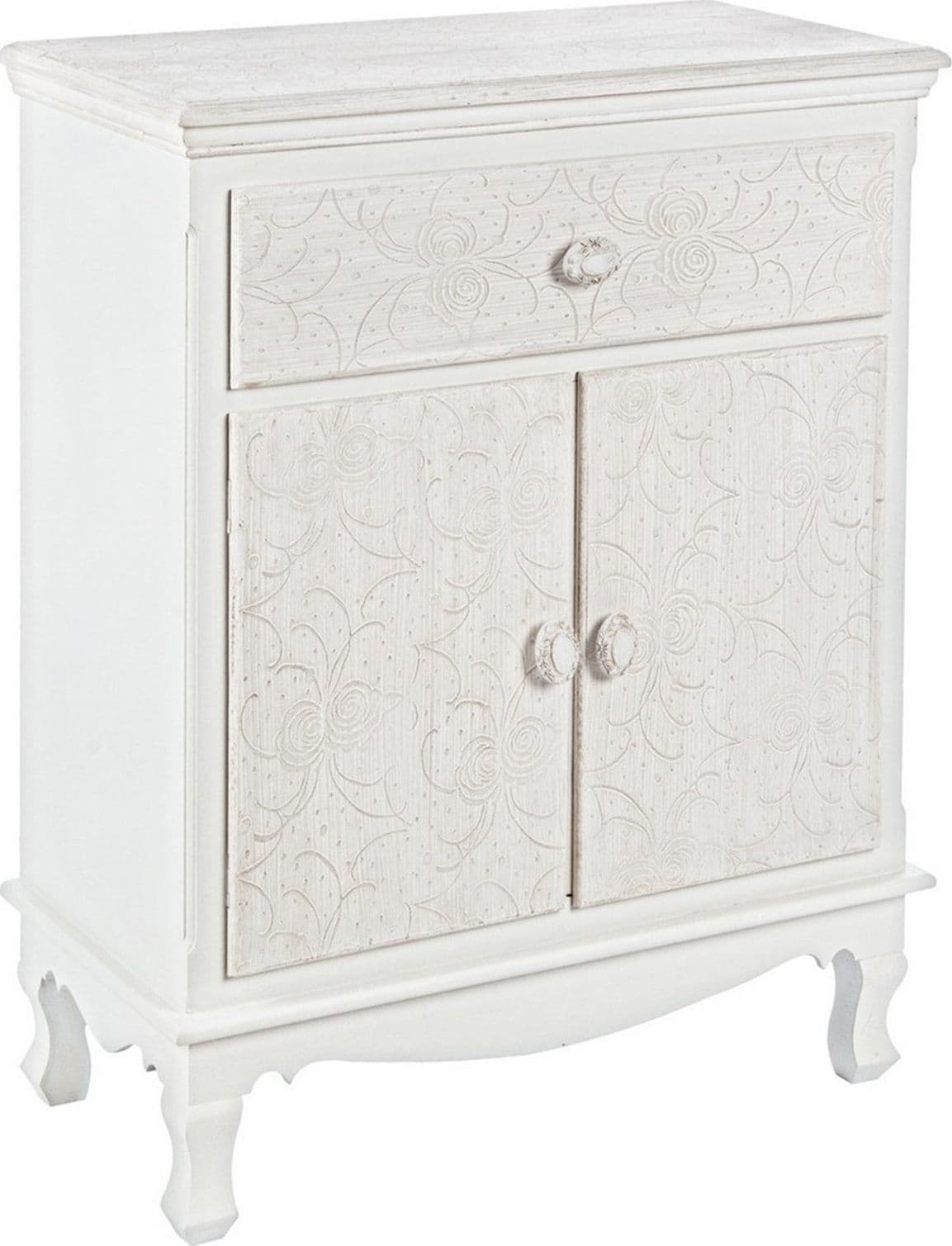 Comodino "Clorine" per camera, Con Motivi Floreali, struttura in MDF – 2 ante - 1 cassetto – Bizzotto Homemotion