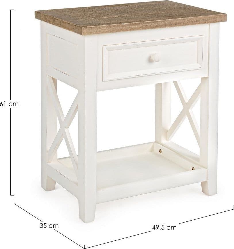 Comodino "Elvia" per camera, Struttura In Mdf, Piano In Legno Di Pino in Comodini Decor Space - Altamura, commercioVirtuoso.it
