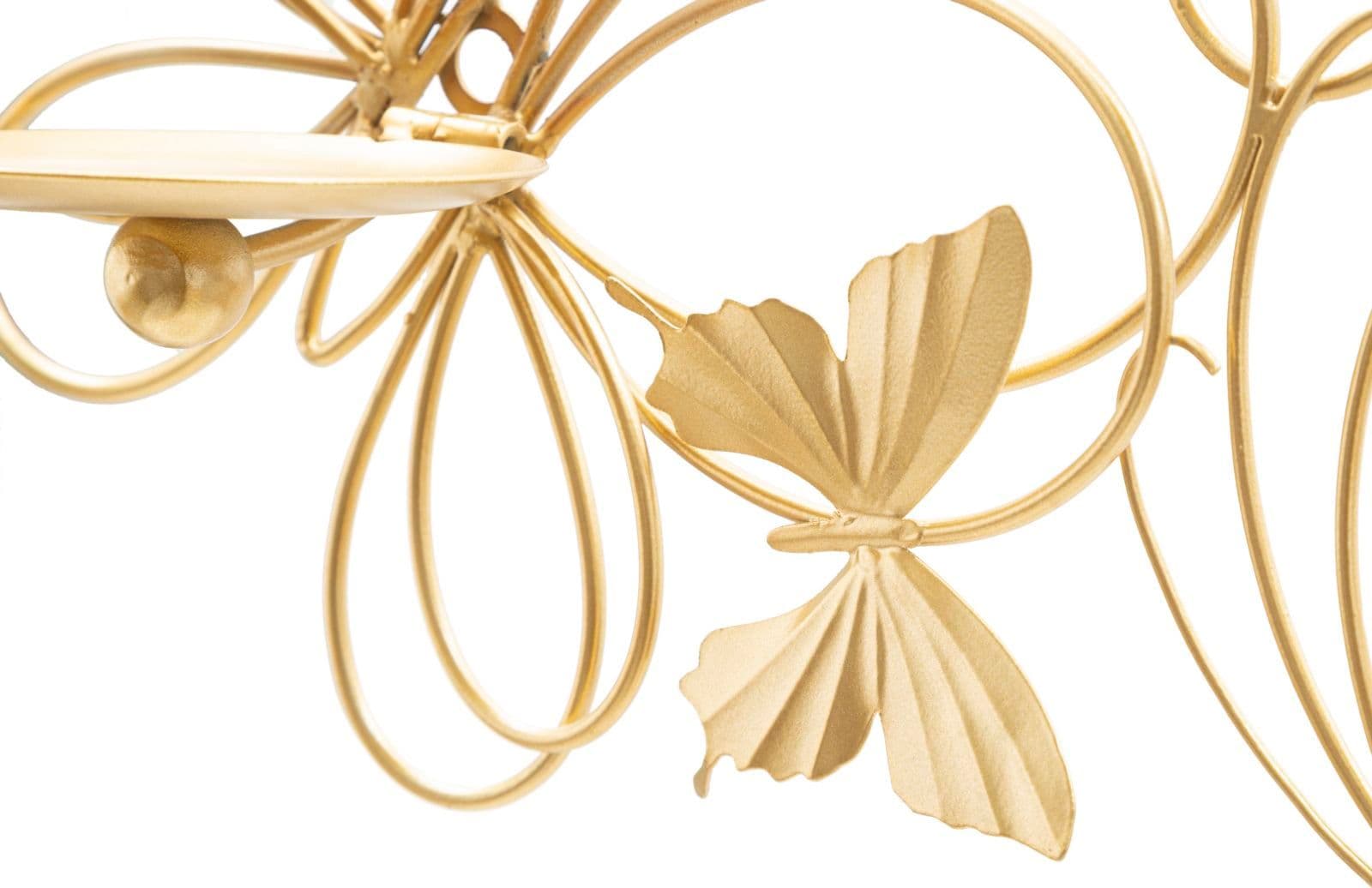 Porta candela da muro farfalle in metallo color oro per interni in Portacandele a parete Decor Space - Altamura, commercioVirtuoso.it