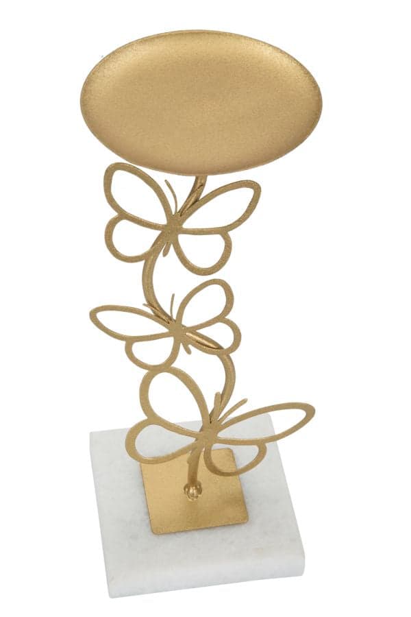Porta candela base in marmo struttura in metallo color oro con farfalle per interni in Portacandele a colonna Decor Space - Altamura, commercioVirtuoso.it