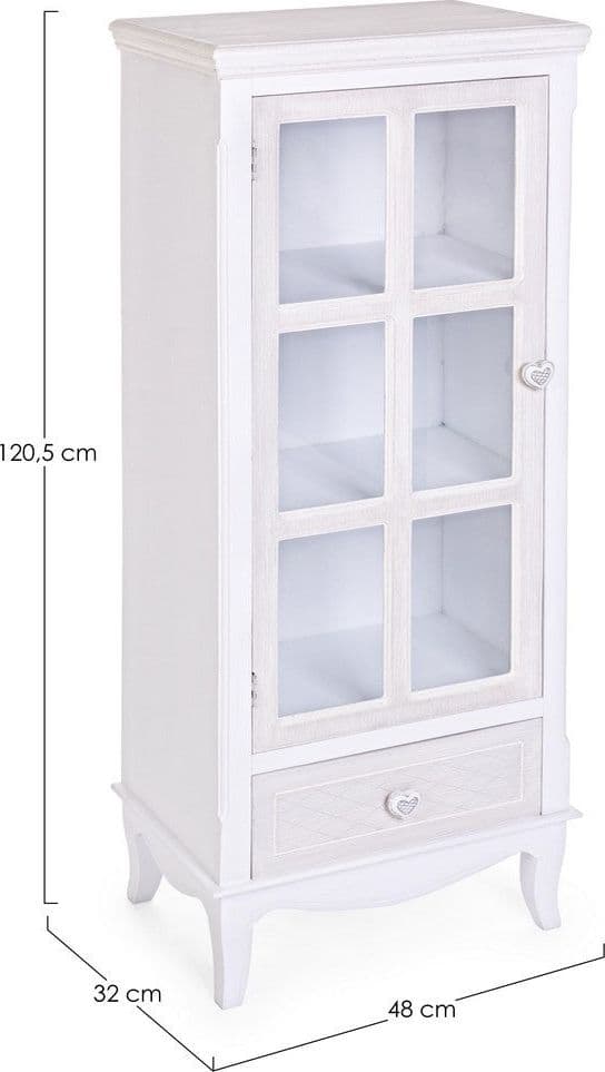 Vetrina "Charlene" da 1 anta e 1 cassetto in MDF, con ripiani, color bianco, per interno in Vetrinette Decor Space - Altamura, commercioVirtuoso.it