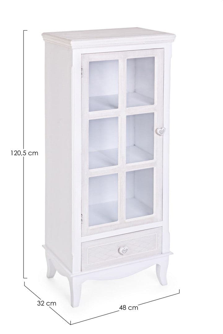 Vetrina "Charlene" da 1 anta e 1 cassetto in MDF, con ripiani, color bianco, per interno in Vetrinette Decor Space - Altamura, commercioVirtuoso.it