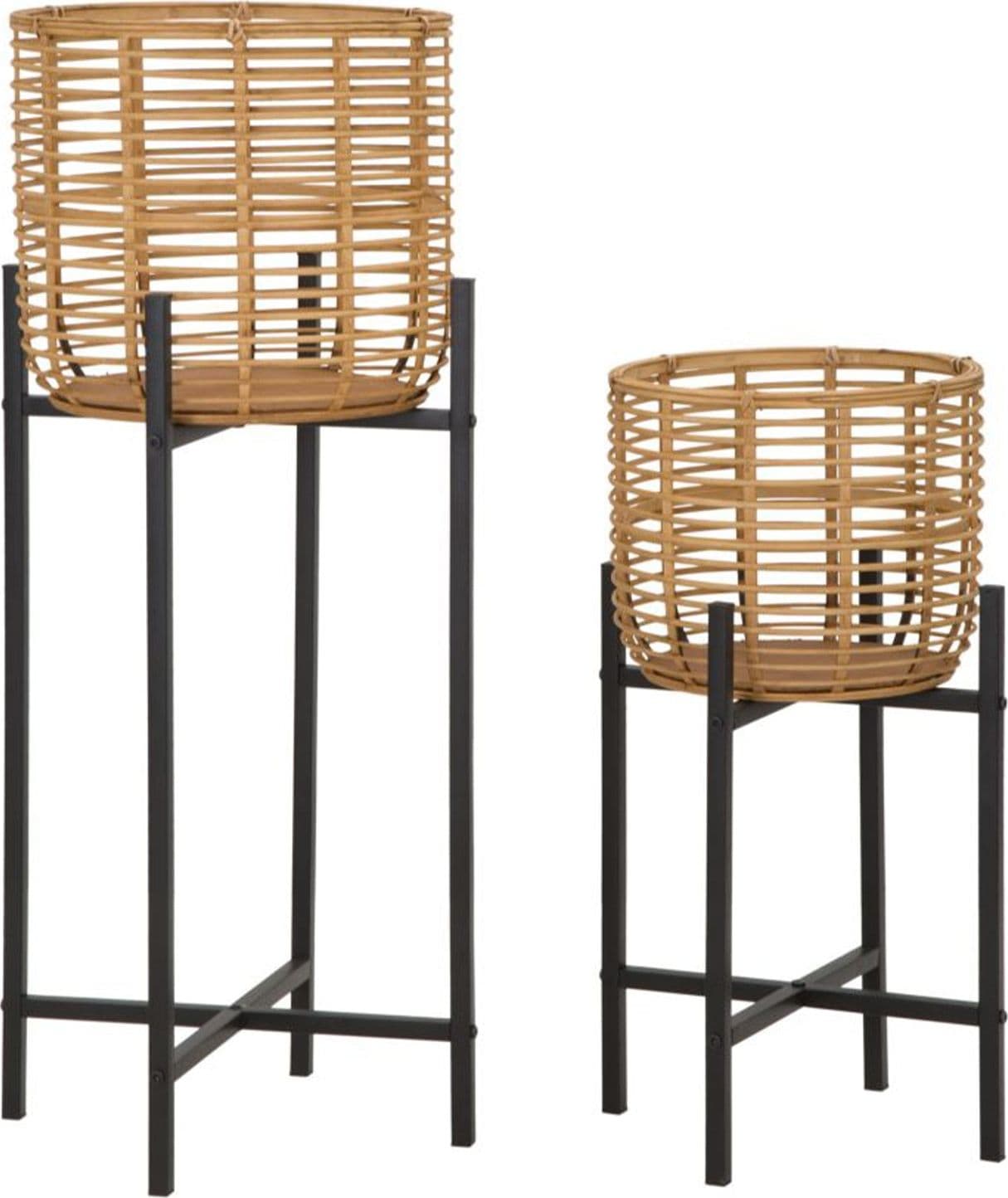 Coppia porta vasi in rattan con supporto in metallo per interni set da 2 in Portavasi Decor Space - Altamura, commercioVirtuoso.it