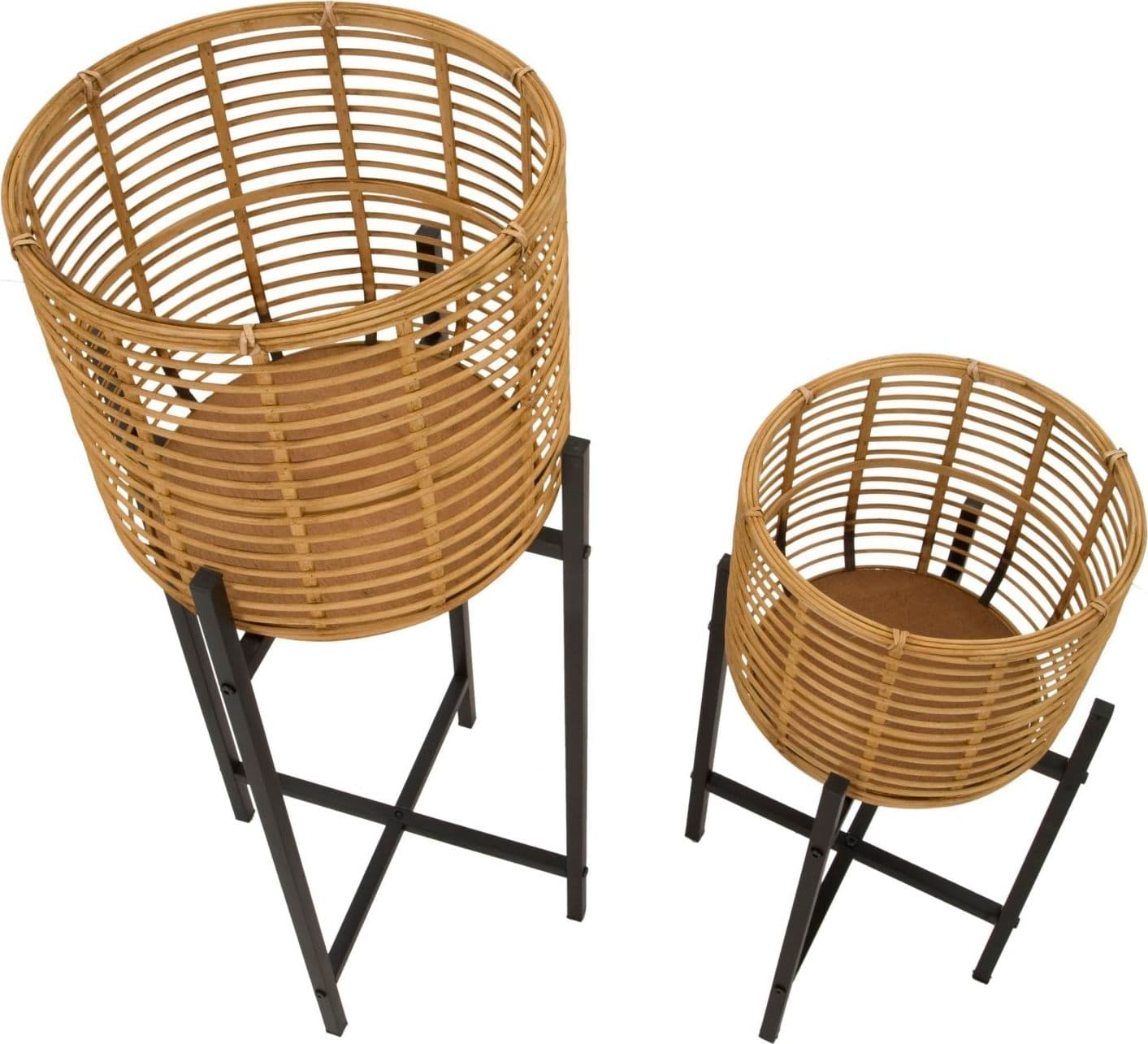 Coppia porta vasi in rattan con supporto in metallo per interni set da 2 in Portavasi Decor Space - Altamura, commercioVirtuoso.it