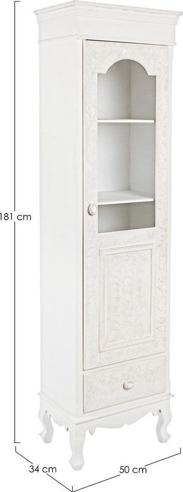 Vetrina "Clorine" da 1 anta e 1 cassetto in MDF, con ripiani, color bianco, per interno in Vetrinette Decor Space - Altamura, commercioVirtuoso.it
