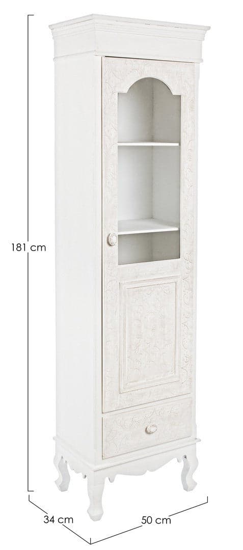 Vetrina "Clorine" da 1 anta e 1 cassetto in MDF, con ripiani, color bianco, per interno in Vetrinette Decor Space - Altamura, commercioVirtuoso.it