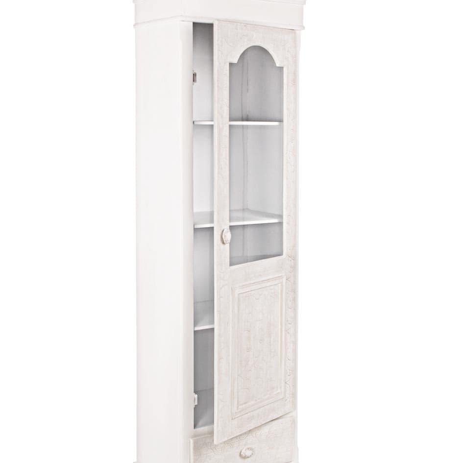 Vetrina "Clorine" da 1 anta e 1 cassetto in MDF, con ripiani, color bianco, per interno in Vetrinette Decor Space - Altamura, commercioVirtuoso.it
