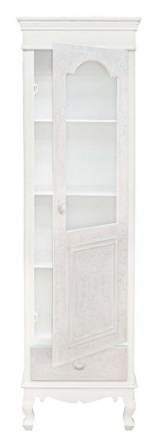 Vetrina "Clorine" da 1 anta e 1 cassetto in MDF, con ripiani, color bianco, per interno in Vetrinette Decor Space - Altamura, commercioVirtuoso.it