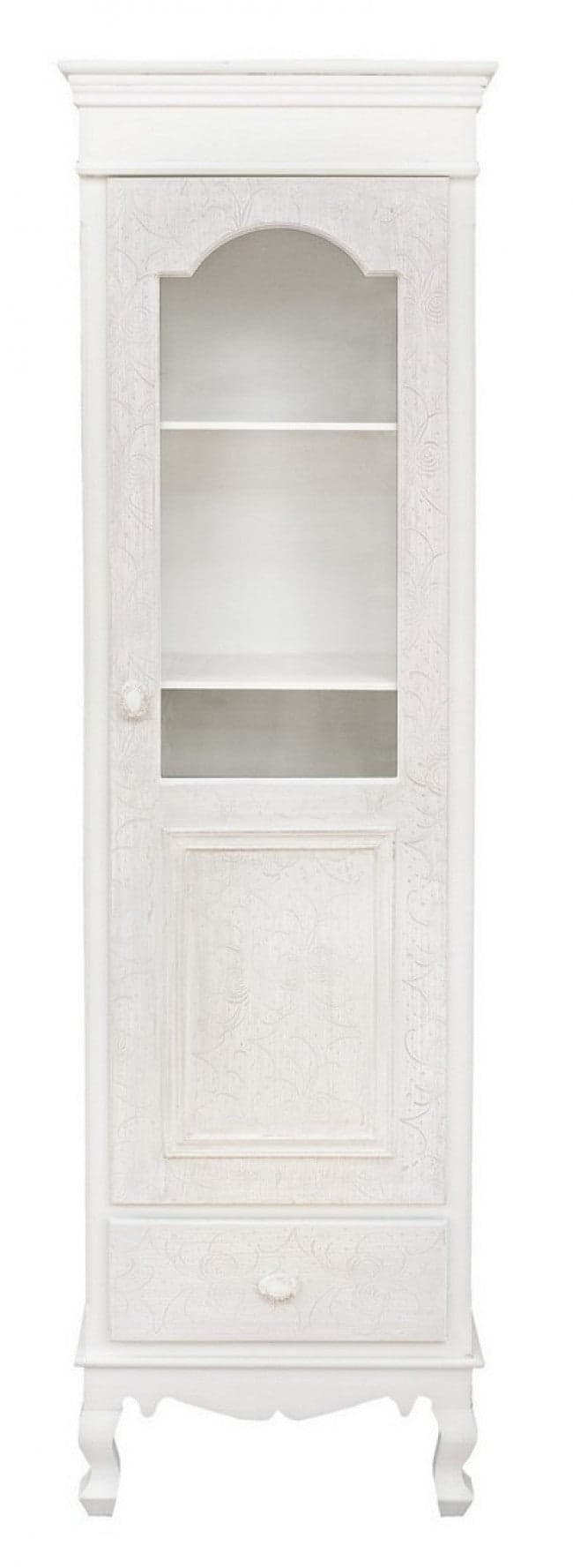Vetrina "Clorine" da 1 anta e 1 cassetto in MDF, con ripiani, color bianco, per interno in Vetrinette Decor Space - Altamura, commercioVirtuoso.it