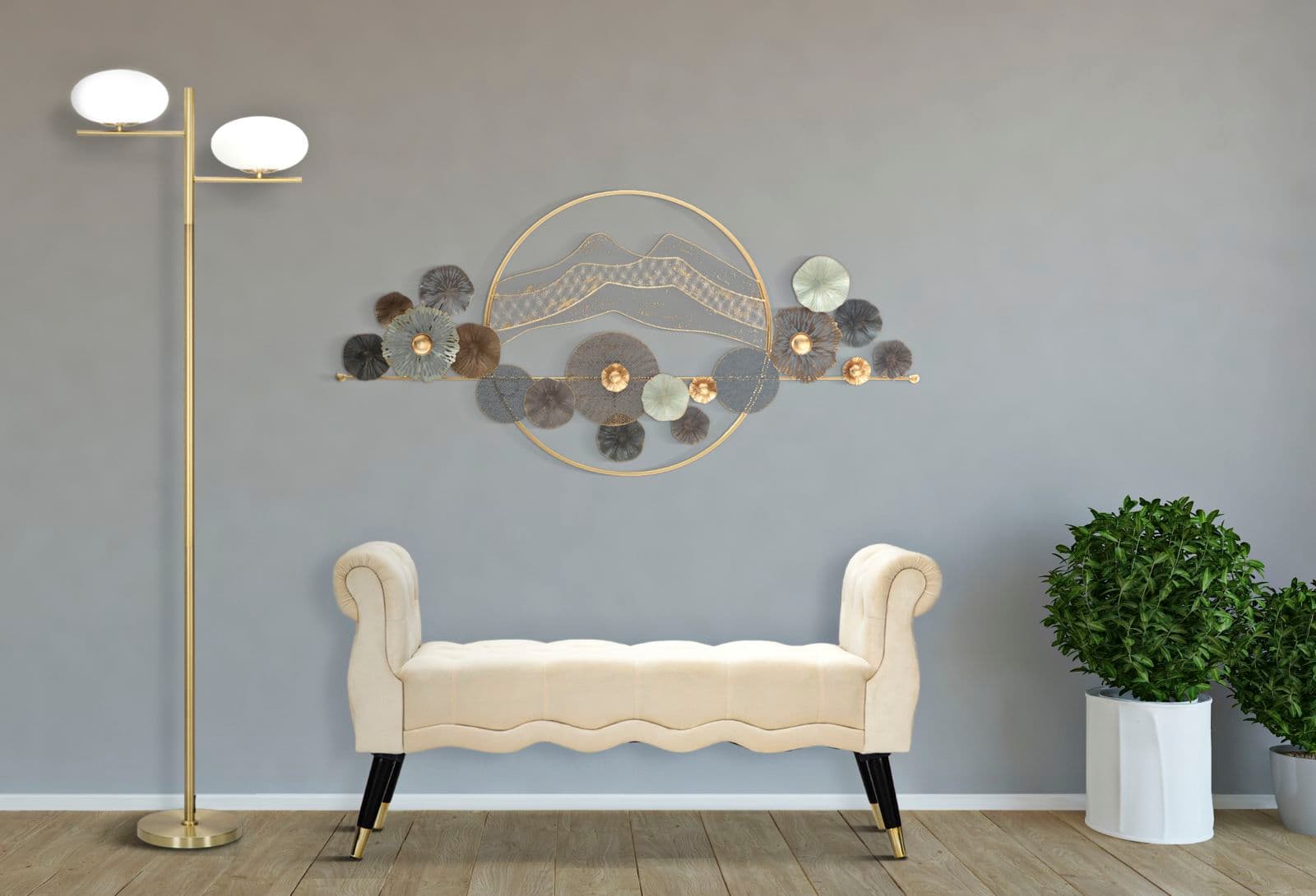 Lampada da terra "Glamy" ovale struttura in metallo color oro e vetro per interni in Lampade da terra Decor Space - Altamura, commercioVirtuoso.it