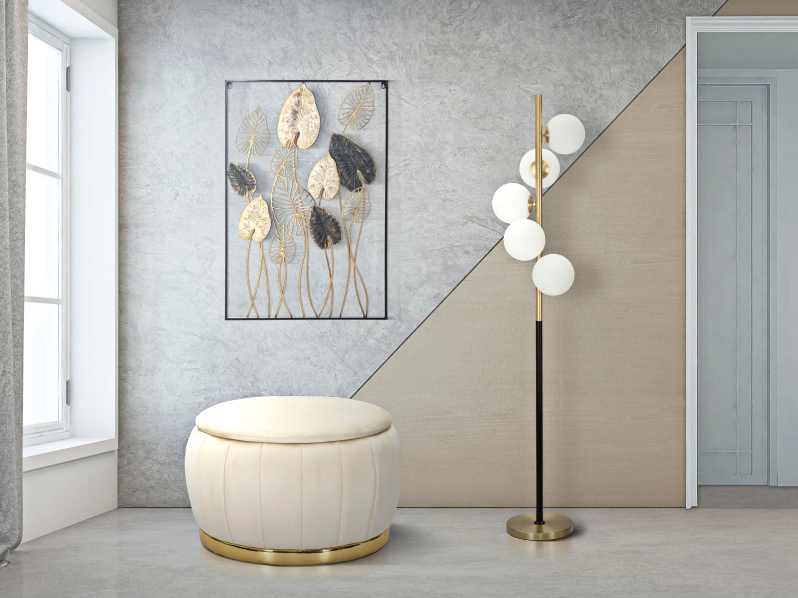 Lampada da terra "Glamy" struttura in metallo color oro e nero per interni in Lampade da terra Decor Space - Altamura, commercioVirtuoso.it