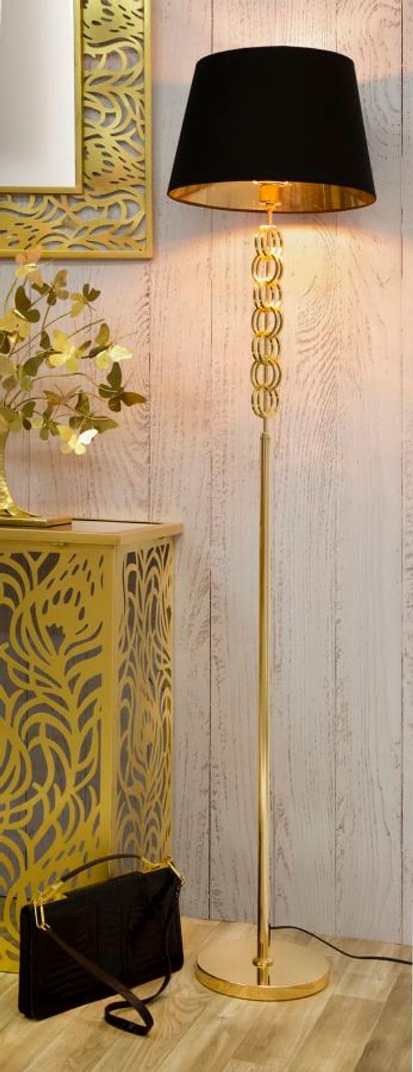 Lampada da terra struttura in metallo color oro e tessuto color nero per interni in Lampade da terra Decor Space - Altamura, commercioVirtuoso.it