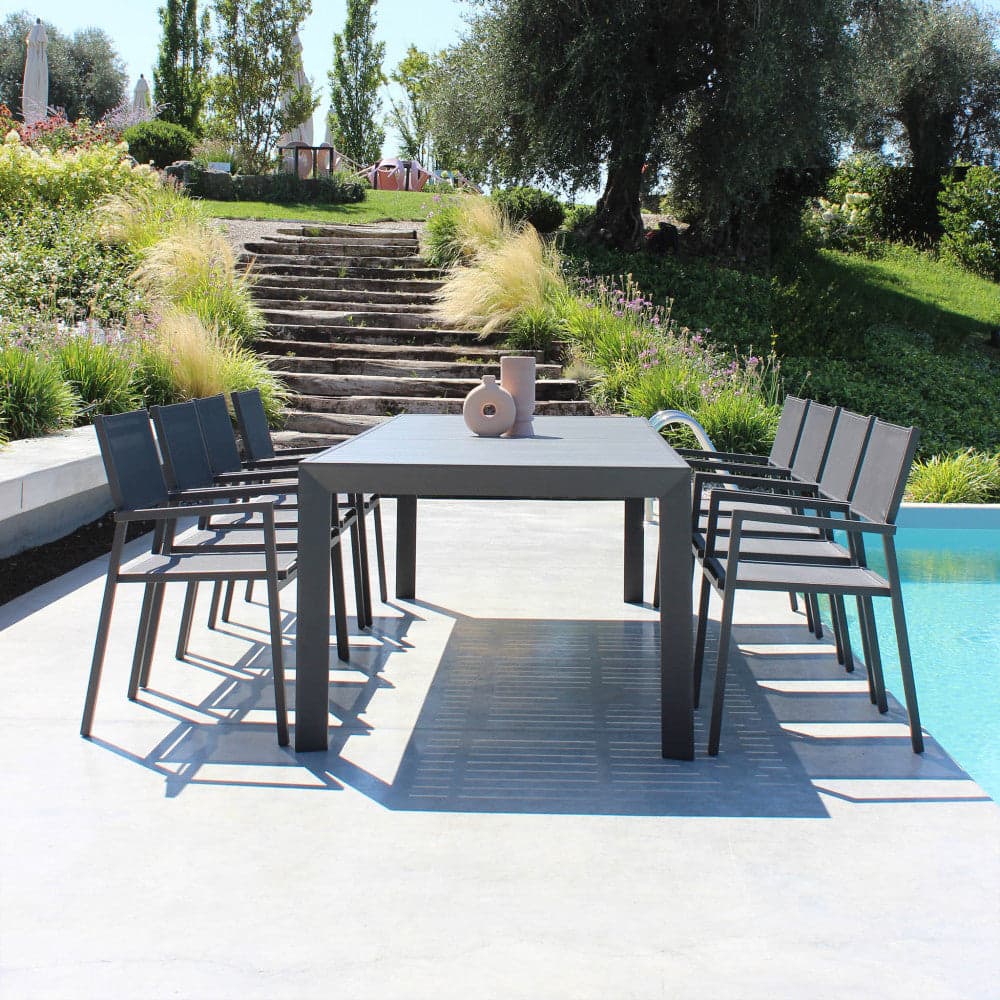 Tavolo in alluminio piano effetto legno "Bahia" allungabile per esterno e giardino 190/250 cm in Tavoli standard Decor Space - Altamura, commercioVirtuoso.it