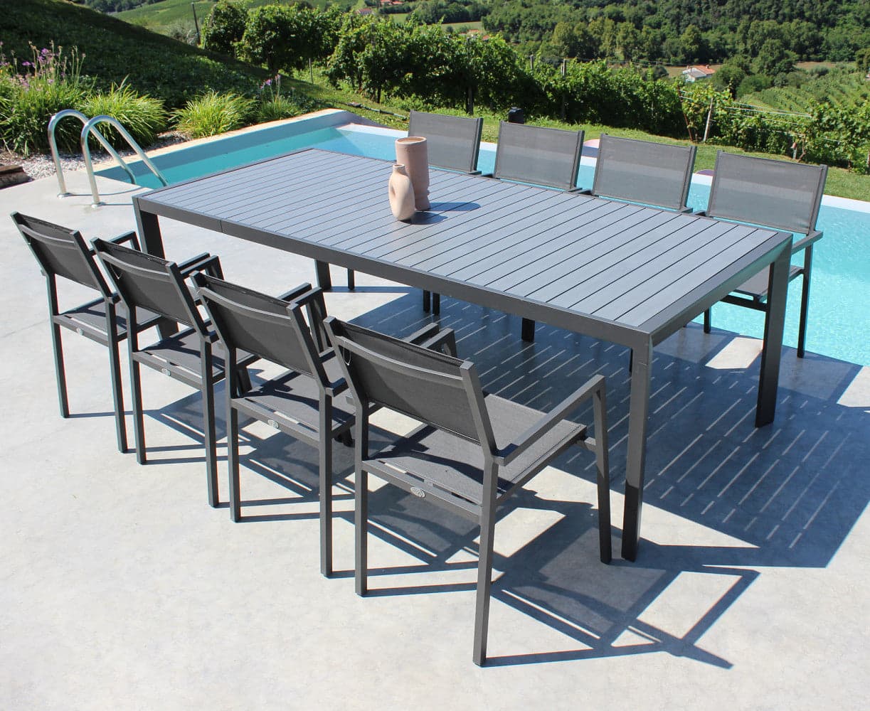 Tavolo in alluminio piano effetto legno "Bahia" allungabile per esterno e giardino 190/250 cm in Tavoli standard Decor Space - Altamura, commercioVirtuoso.it