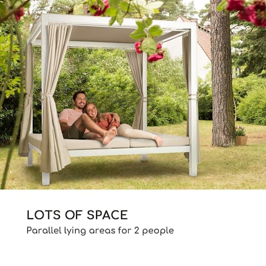 Lettino "Daybed Sleep" prendisole ad isola per giardino e piscina, baldacchino reclinabile con tende in Lettini Decor Space - Altamura, commercioVirtuoso.it