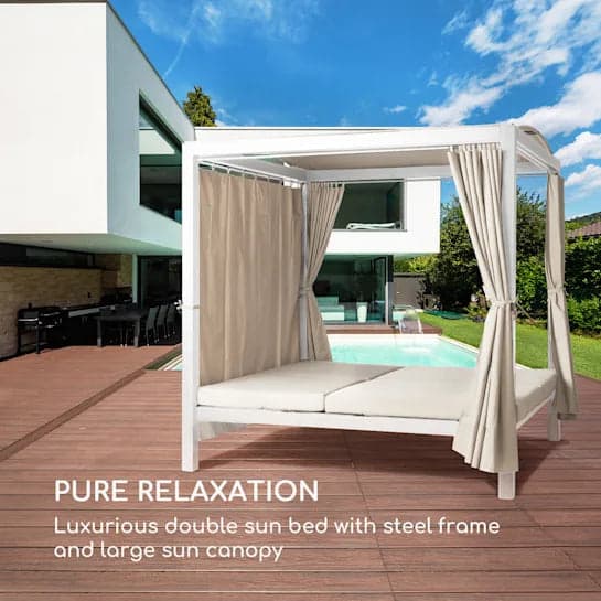 Lettino "Daybed Sleep" prendisole ad isola per giardino e piscina, baldacchino reclinabile con tende in Lettini Decor Space - Altamura, commercioVirtuoso.it