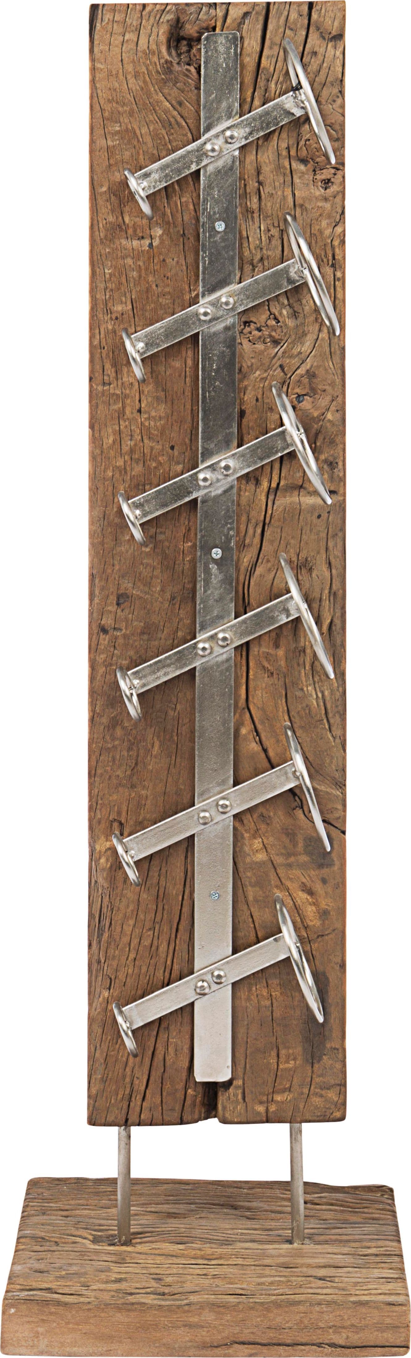 Porta bottiglie "Rafter" in acciaio e ganci di legno riciclato h 101 cm in Porta bottiglie da vino Decor Space - Altamura, commercioVirtuoso.it