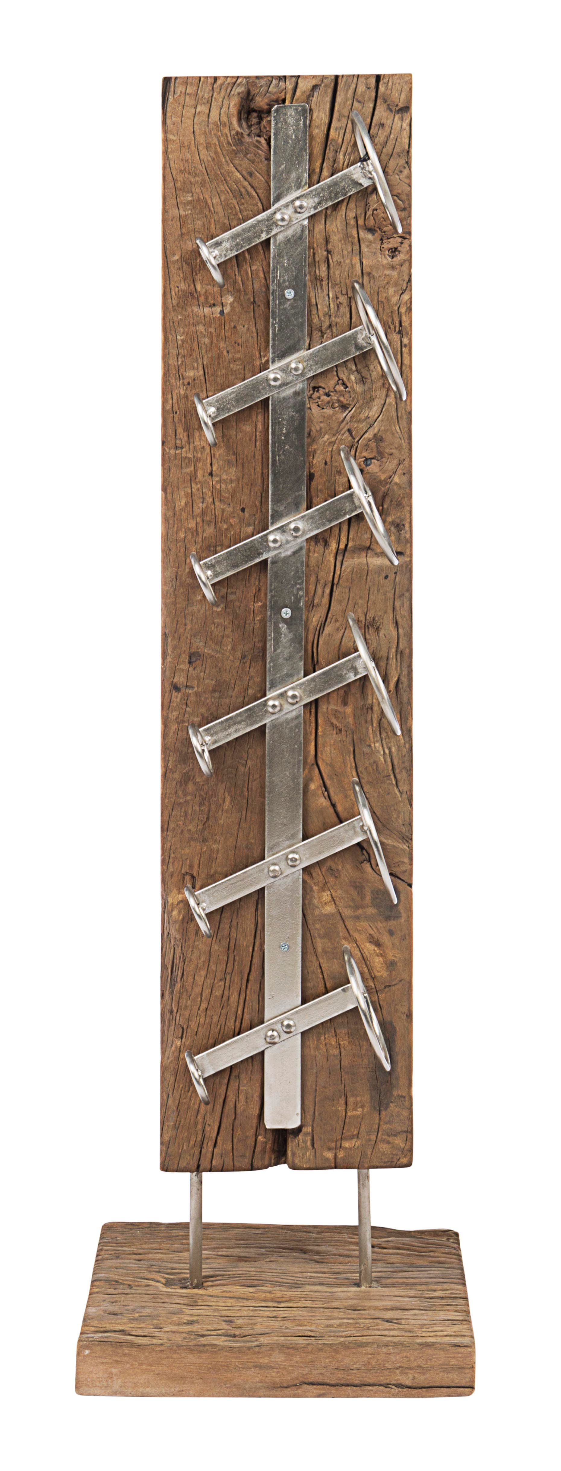 Porta bottiglie "Rafter" in acciaio e ganci di legno riciclato h 101 cm in Porta bottiglie da vino Decor Space - Altamura, commercioVirtuoso.it