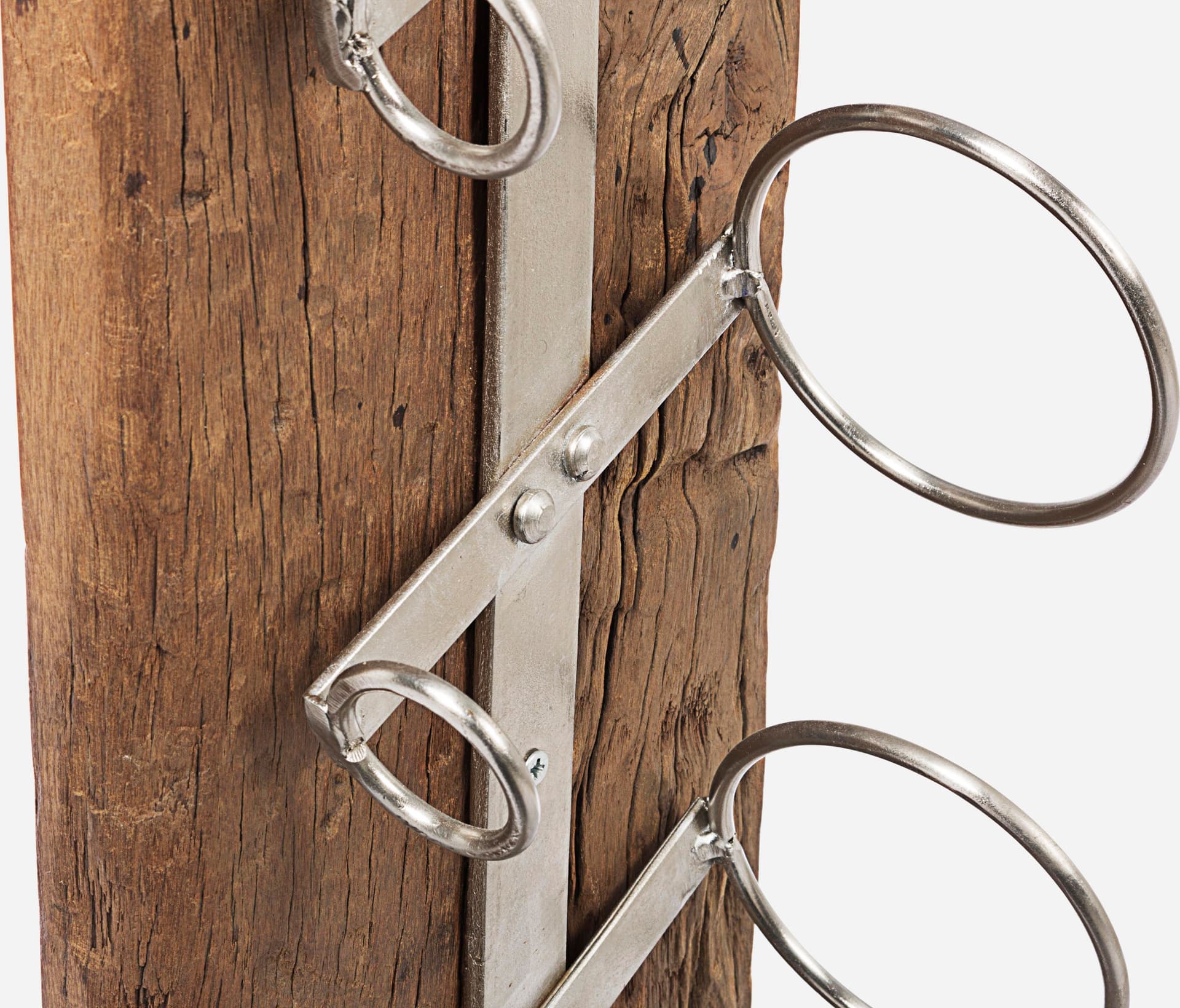 Porta bottiglie "Rafter" in acciaio e ganci di legno riciclato h 101 cm in Porta bottiglie da vino Decor Space - Altamura, commercioVirtuoso.it