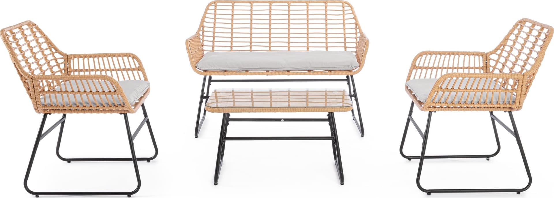 Salottino "Burrel" con poltrone, tavolino e divanetto, struttura in acciaio, per esterno in Set di mobili Decor Space - Altamura, commercioVirtuoso.it