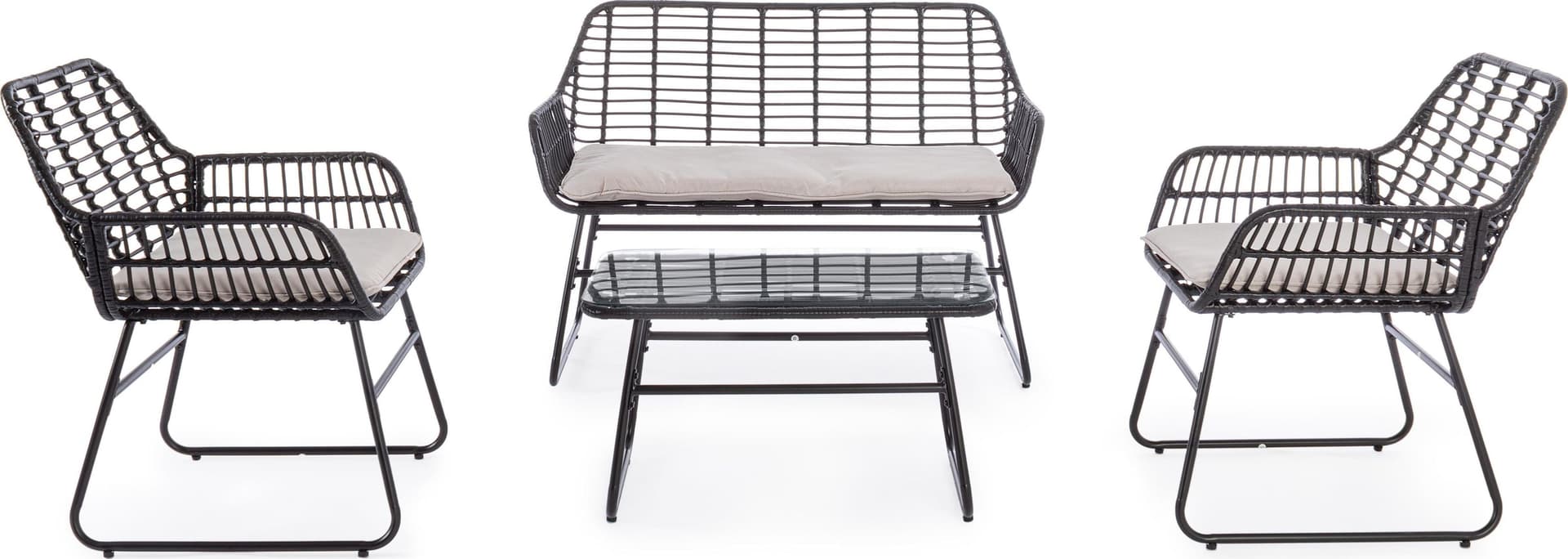 Salottino "Burrel" con poltrone, tavolino e divanetto, struttura in acciaio, per esterno in Set di mobili Decor Space - Altamura, commercioVirtuoso.it