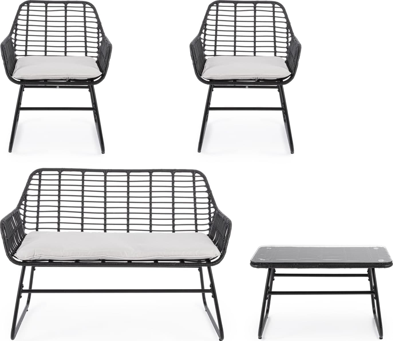 Salottino "Burrel" con poltrone, tavolino e divanetto, struttura in acciaio, per esterno in Set di mobili Decor Space - Altamura, commercioVirtuoso.it