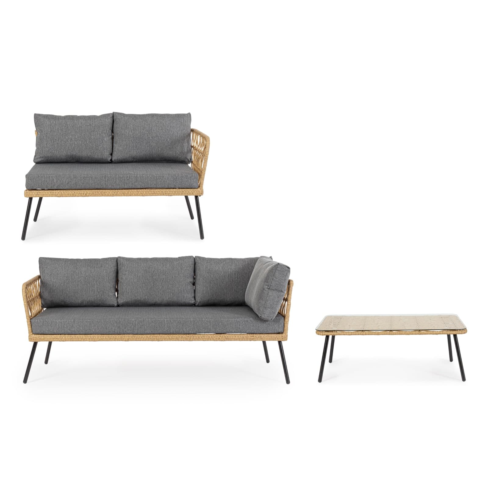 Salotto angolare "Burrel" con tavolino e divanetto, struttura in acciaio in Set di mobili Decor Space - Altamura, commercioVirtuoso.it