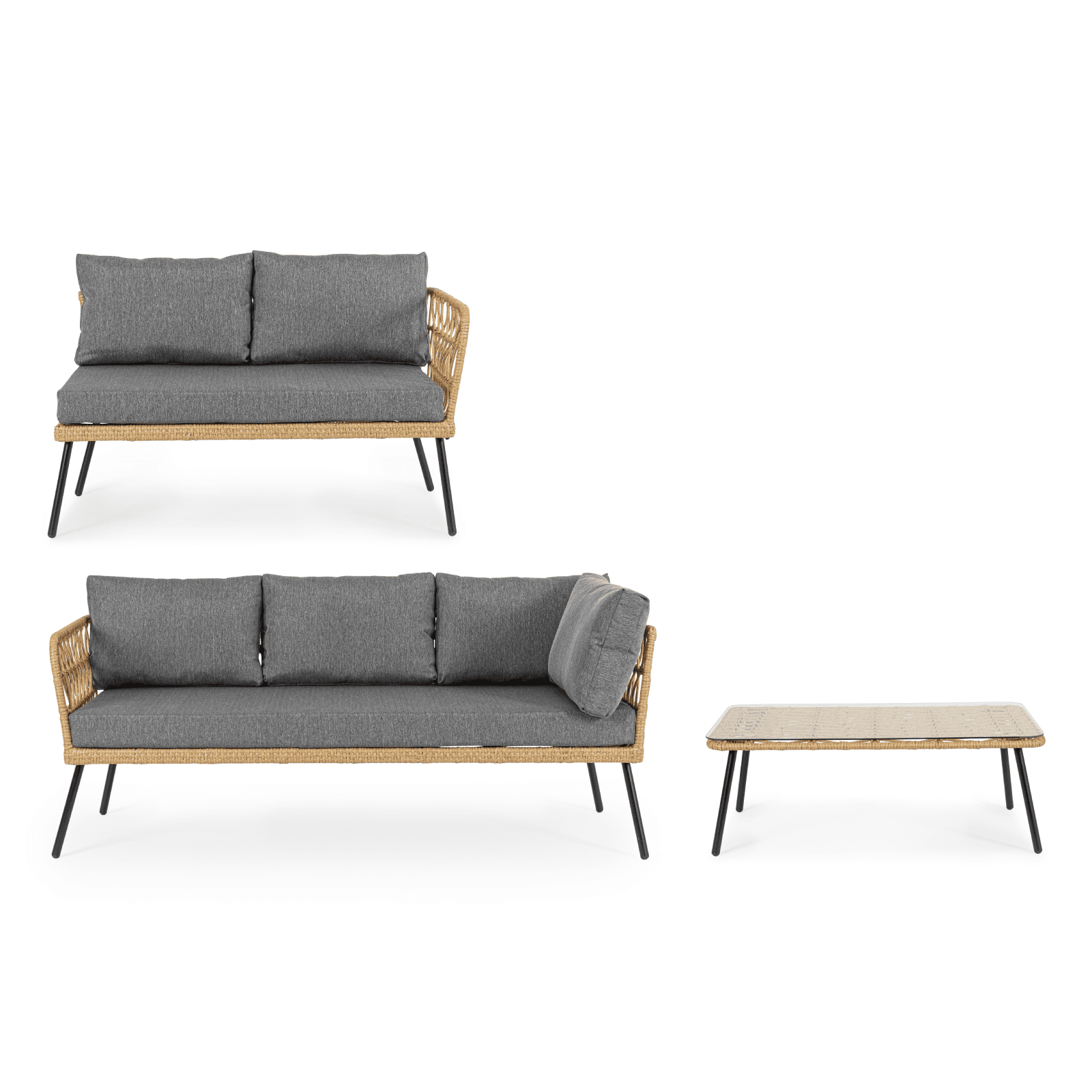 Salotto angolare "Burrel" con tavolino e divanetto, struttura in acciaio in Set di mobili Decor Space - Altamura, commercioVirtuoso.it