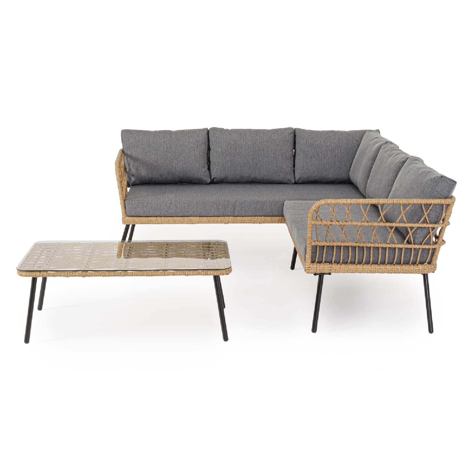 Salotto angolare "Burrel" con tavolino e divanetto, struttura in acciaio in Set di mobili Decor Space - Altamura, commercioVirtuoso.it