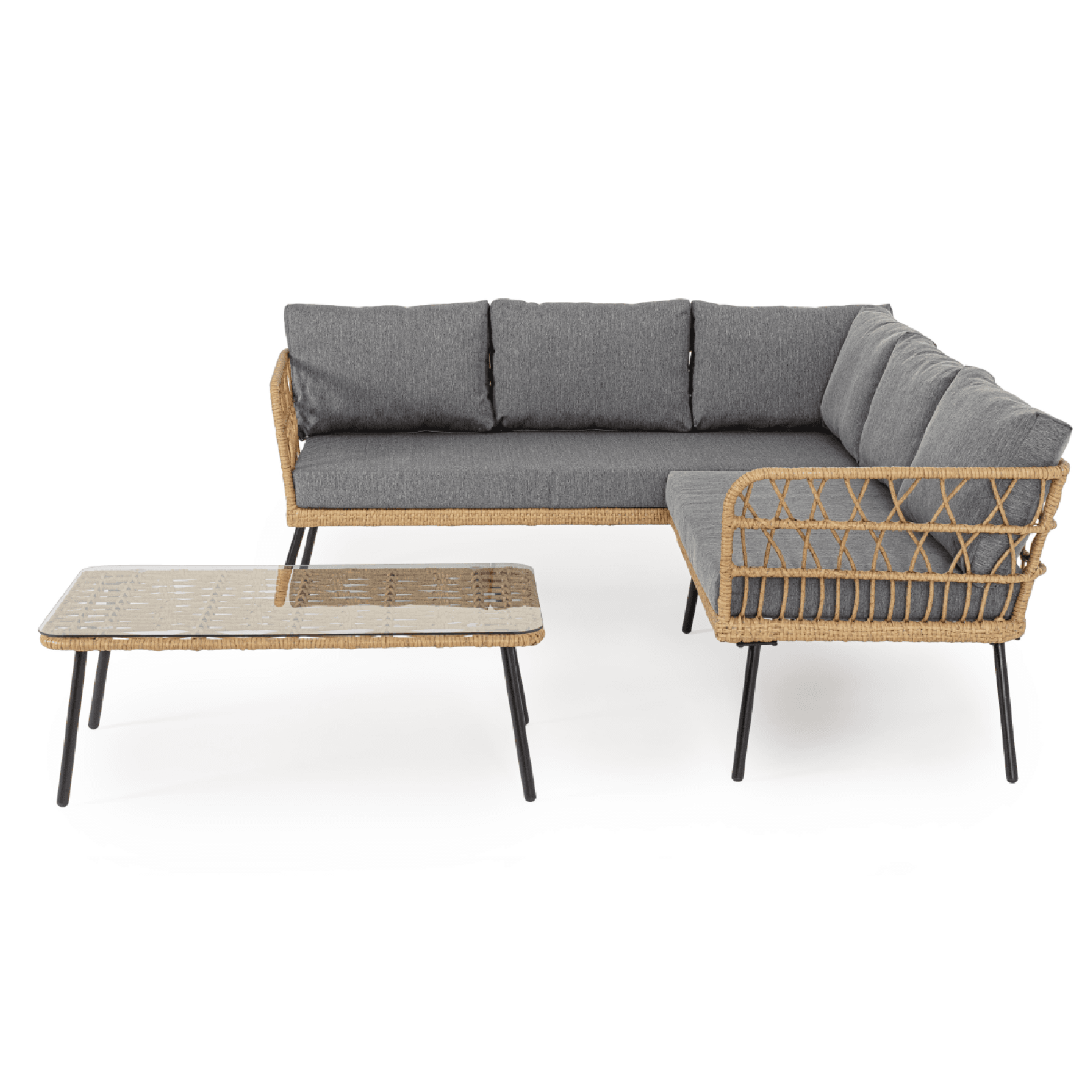 Salotto angolare "Burrel" con tavolino e divanetto, struttura in acciaio in Set di mobili Decor Space - Altamura, commercioVirtuoso.it