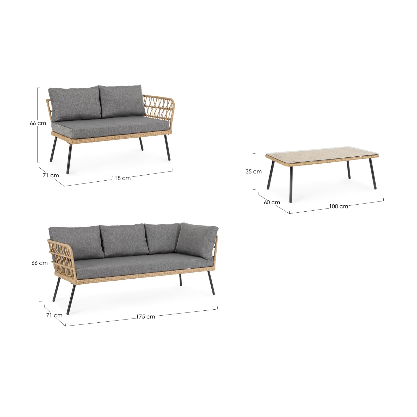 Salotto angolare "Burrel" con tavolino e divanetto, struttura in acciaio in Set di mobili Decor Space - Altamura, commercioVirtuoso.it