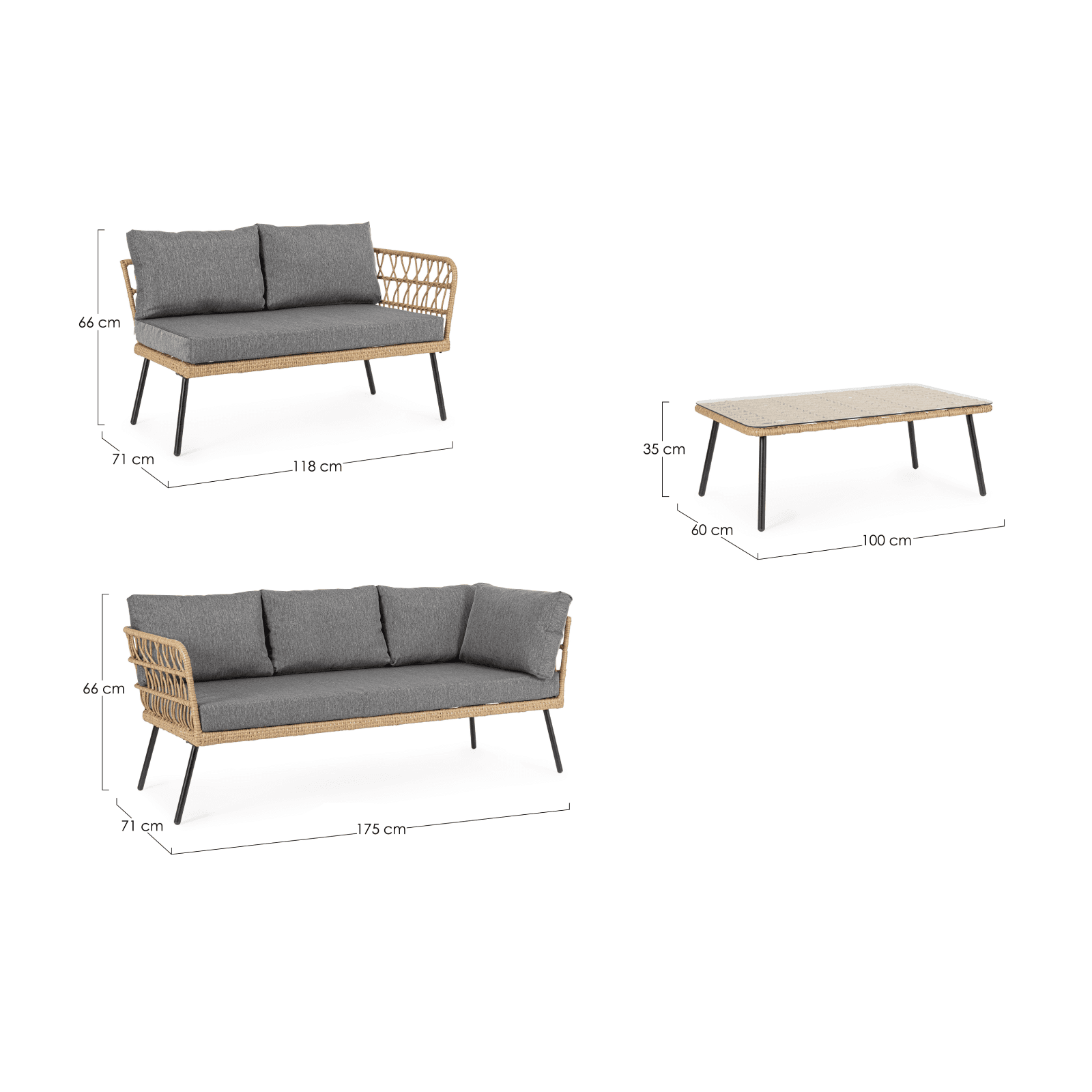 Salotto angolare "Burrel" con tavolino e divanetto, struttura in acciaio in Set di mobili Decor Space - Altamura, commercioVirtuoso.it