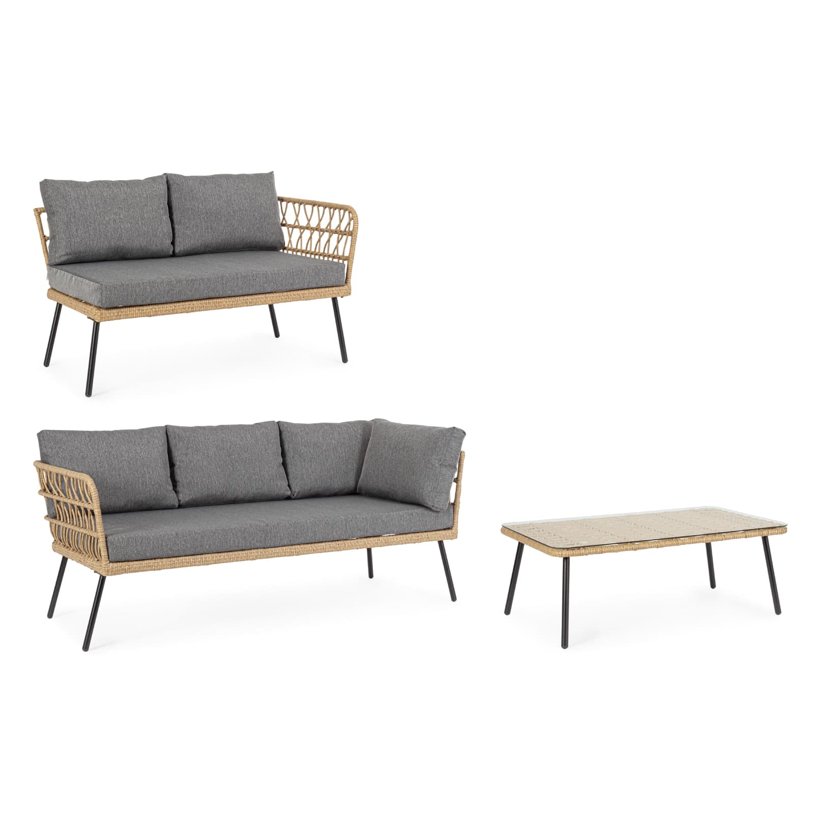 Salotto angolare "Burrel" con tavolino e divanetto, struttura in acciaio in Set di mobili Decor Space - Altamura, commercioVirtuoso.it