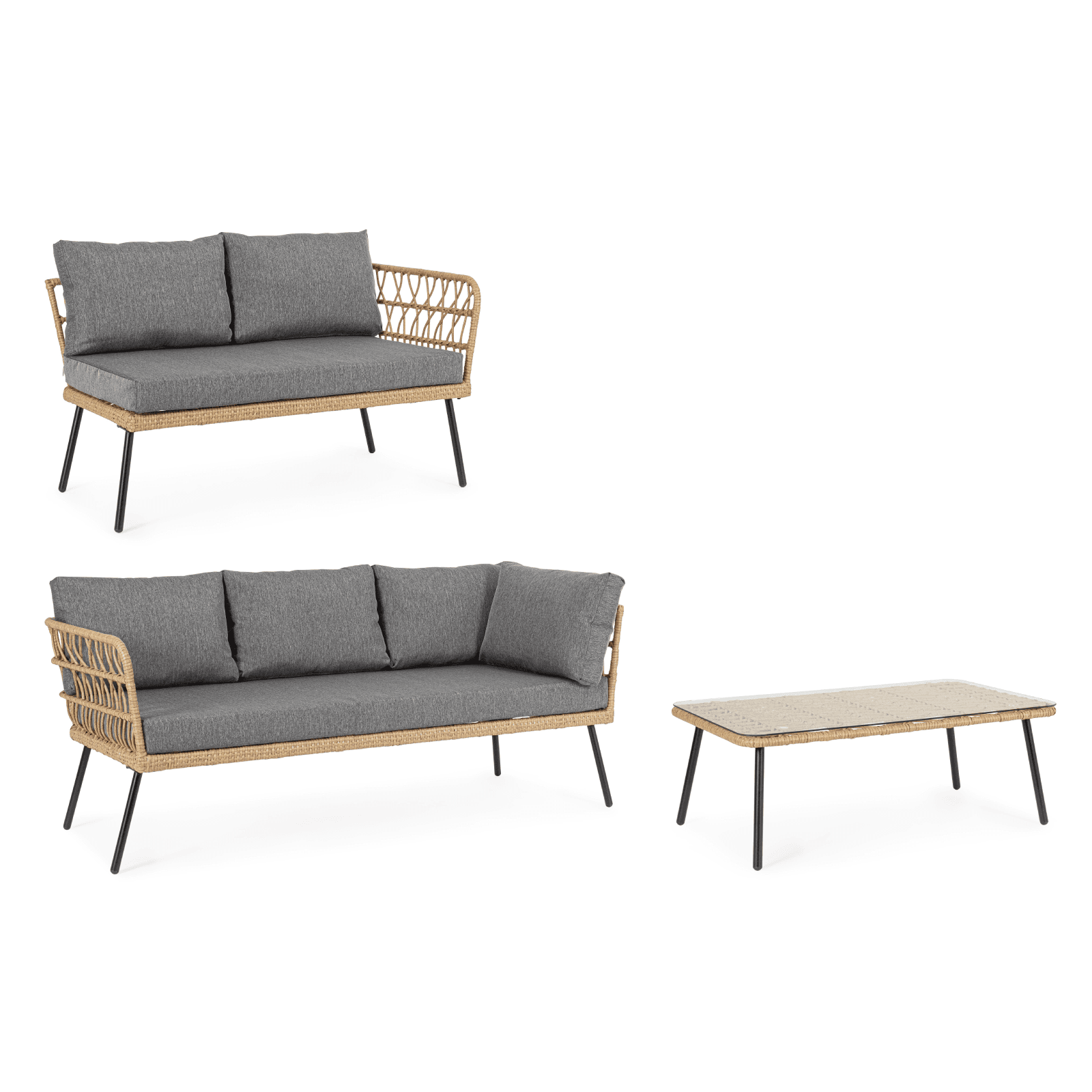 Salotto angolare "Burrel" con tavolino e divanetto, struttura in acciaio in Set di mobili Decor Space - Altamura, commercioVirtuoso.it