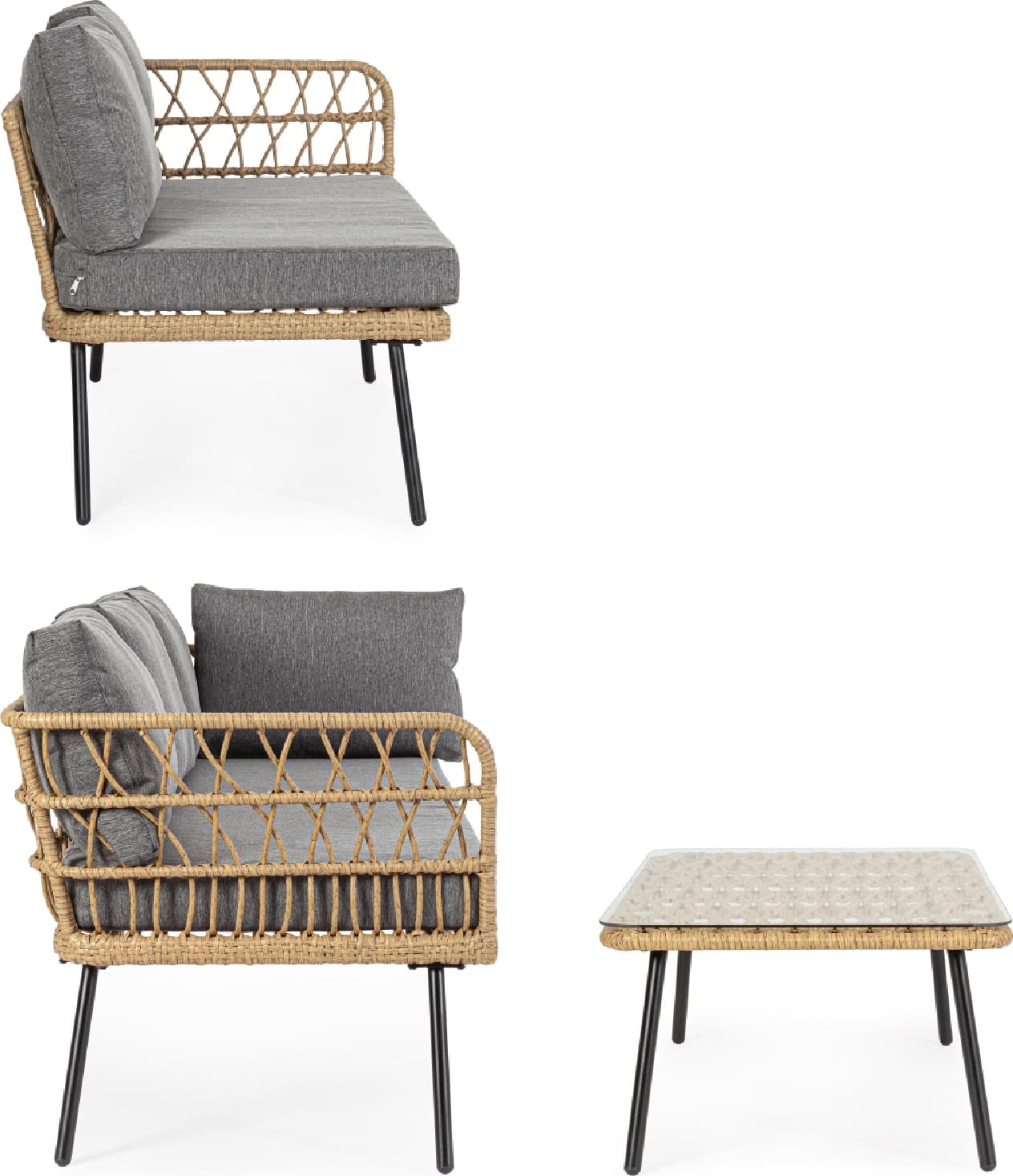 Salotto angolare "Burrel" con tavolino e divanetto, struttura in acciaio in Set di mobili Decor Space - Altamura, commercioVirtuoso.it