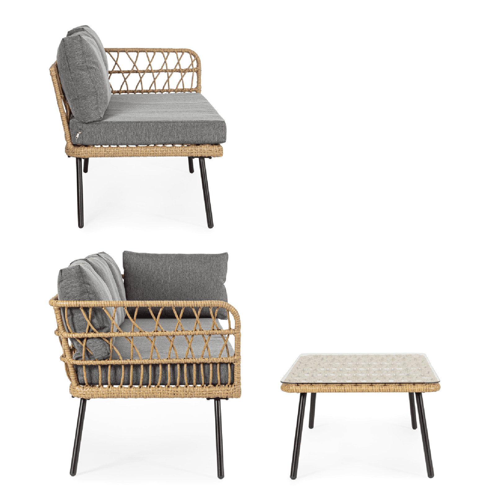 Salotto angolare "Burrel" con tavolino e divanetto, struttura in acciaio in Set di mobili Decor Space - Altamura, commercioVirtuoso.it
