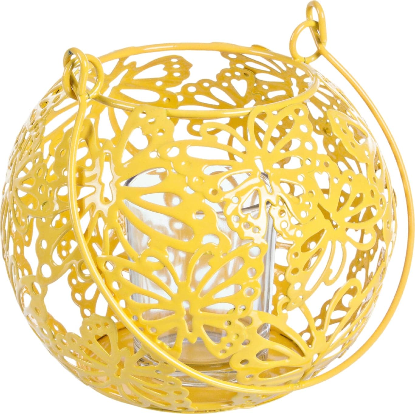 Porta candela a farfalla con diametro 14 e  con due tonalità di colore, struttura  realizzata in metallo con vasetto in vetro in Portalumini Decor Space - Altamura, commercioVirtuoso.it