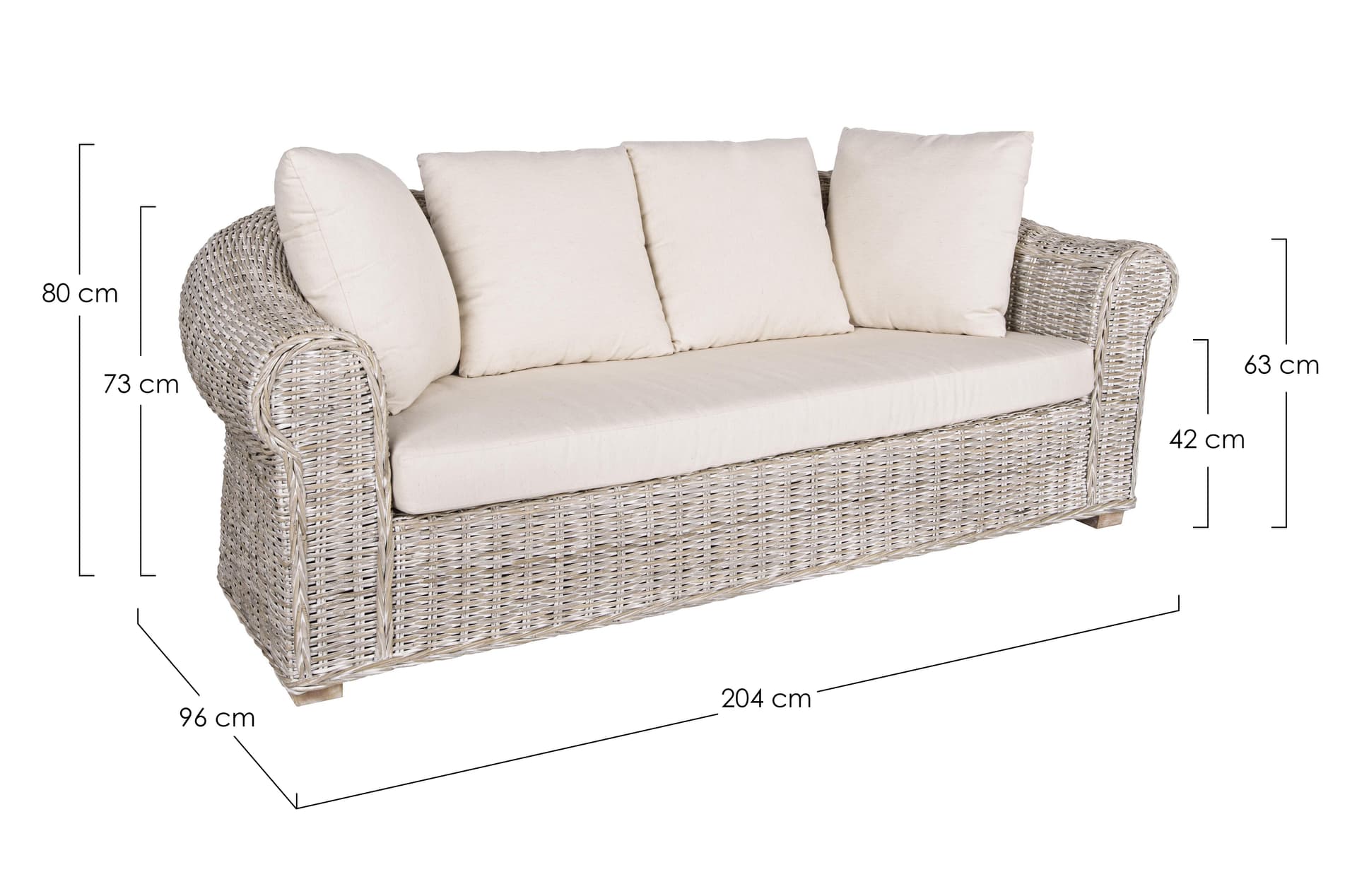 Divano a 3 posti con cuscino "Coba" 204 cm in Set di mobili Decor Space - Altamura, commercioVirtuoso.it